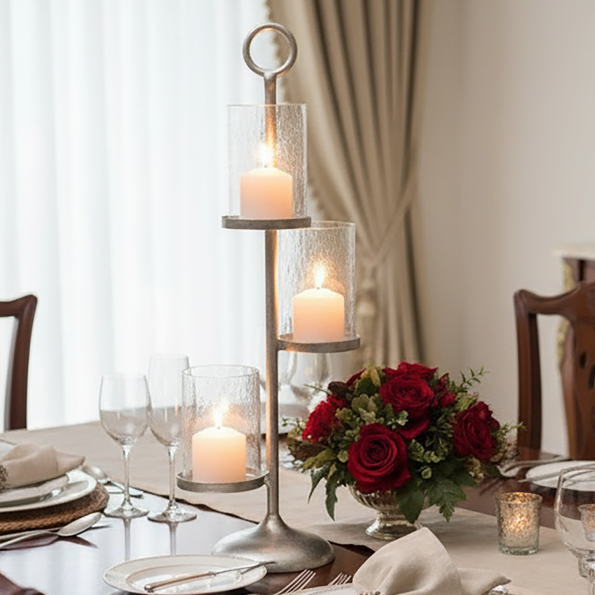 Orsina Verve Floor Standing 3-Light Candle Holder – Silver Aluminium