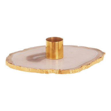 Orsina Agata Grey Agate Candle Holder – Natural Stone & Gold Finish