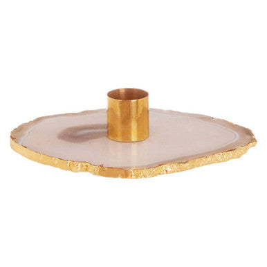 Orsina Agata Grey Agate Candle Holder – Natural Stone & Gold Finish