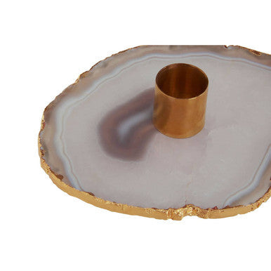 Orsina Agata Grey Agate Candle Holder – Natural Stone & Gold Finish
