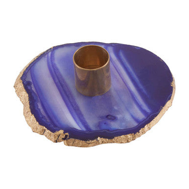 Orsina Agata Blue and Gold Agate Stone Candle Holder – Luxury Decor