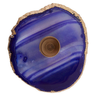 Orsina Agata Blue and Gold Agate Stone Candle Holder – Luxury Decor