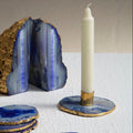 Orsina Agata Blue and Gold Agate Stone Candle Holder – Luxury Decor