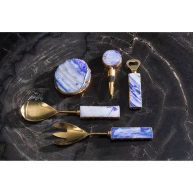 Orsina Agata Blue and Gold Agate Stone Candle Holder – Luxury Decor