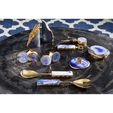Orsina Agata Blue and Gold Agate Stone Candle Holder – Luxury Decor