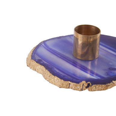 Orsina Agata Blue and Gold Agate Stone Candle Holder – Luxury Decor