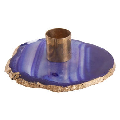 Orsina Agata Blue and Gold Agate Stone Candle Holder – Luxury Decor