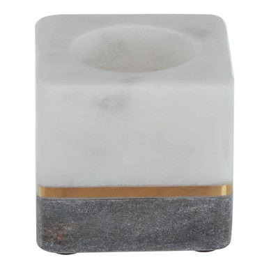 Orsina Kira Marble Tealight Holder – White and Grey Stone with Gold
