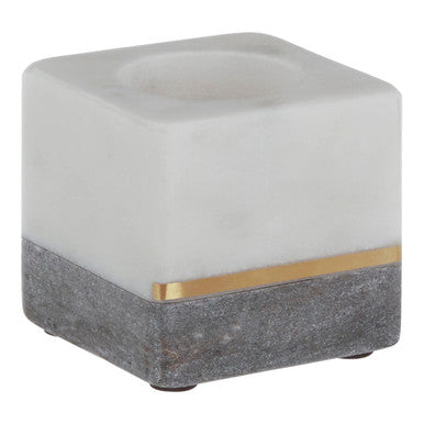 Orsina Kira Marble Tealight Holder – White and Grey Stone with Gold
