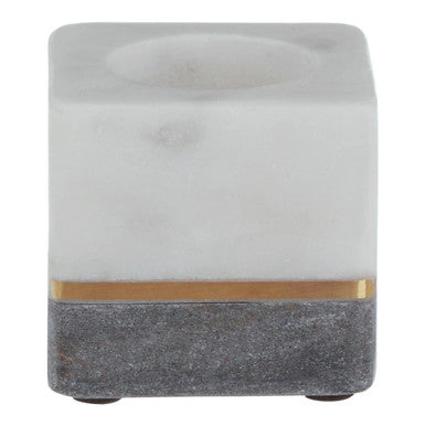 Orsina Kira Marble Tealight Holder – White and Grey Stone with Gold