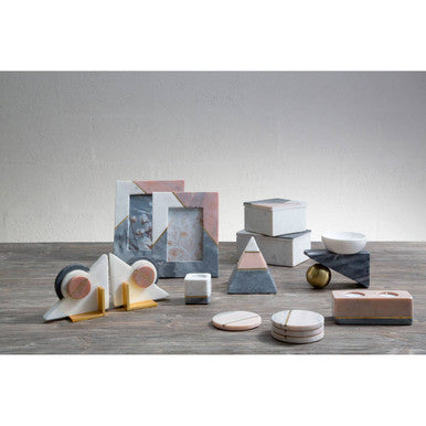 Orsina Kira Marble Tealight Holder – White and Grey Stone with Gold