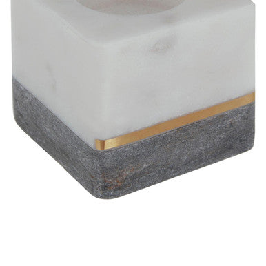 Orsina Kira Marble Tealight Holder – White and Grey Stone with Gold