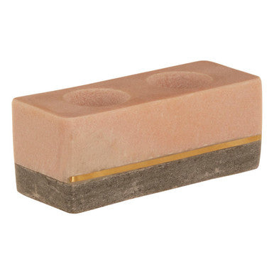 Kira Tealight Holder by Orsina – Pink and Grey Marble with Gold Inlay