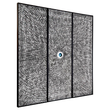 Orsina Modello Hand-Carved Pine Wood Circle Wall Art – Blue & Silver