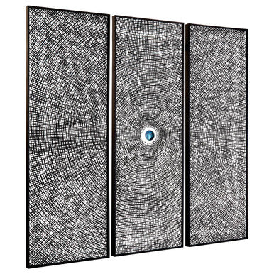 Orsina Modello Hand-Carved Pine Wood Circle Wall Art – Blue & Silver