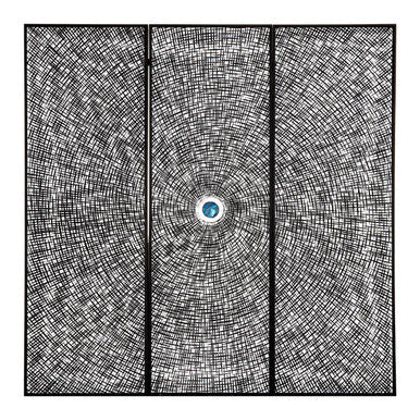 Orsina Modello Hand-Carved Pine Wood Circle Wall Art – Blue & Silver