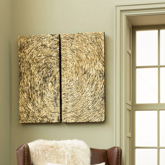 Orsina Modello Gold Wood Carving Wall Art – 2-Panel Modern Decor