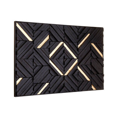 Orsina Modello Black Wood Carving Wall Art – Geometric Gold Accents