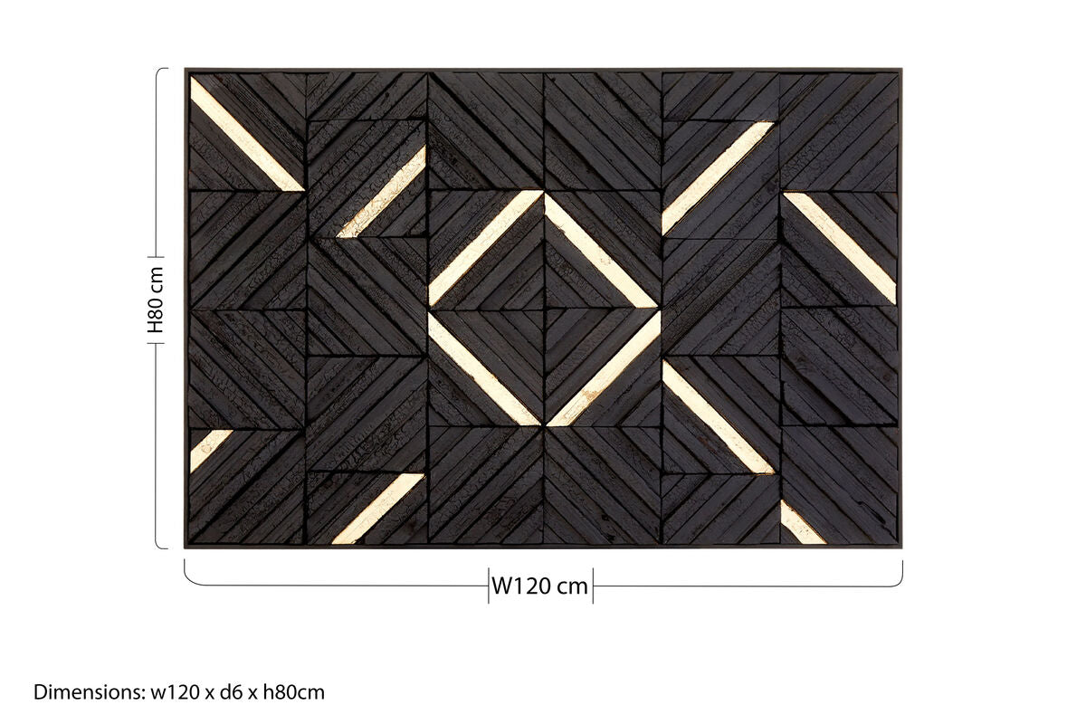 Orsina Modello Black Wood Carving Wall Art – Geometric Gold Accents