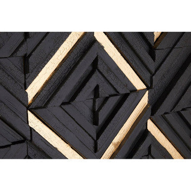 Orsina Modello Black Wood Carving Wall Art – Geometric Gold Accents