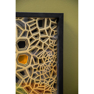 Orsina Modello Gold and Black Paper Sculpture Wall Art | Pine Wood Frame
