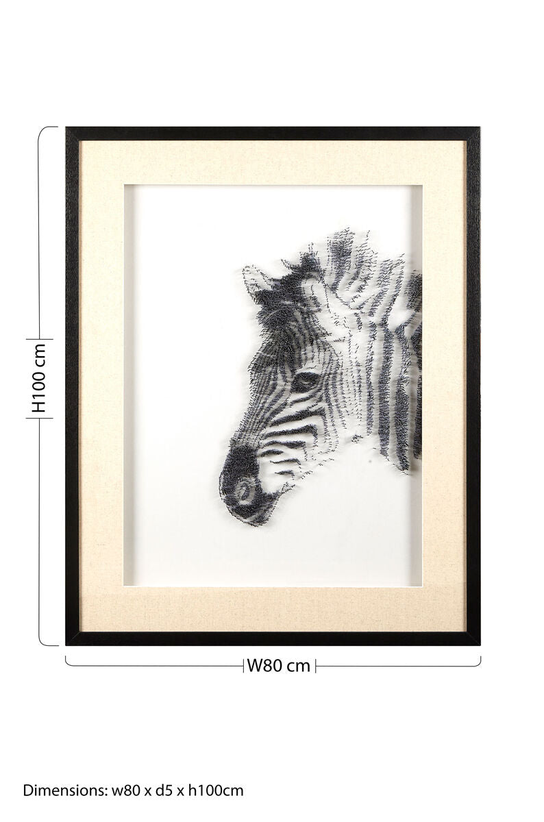 Orsina Modello Zebra Sculpture Wall Art – 3D Black Nail Art & Pine Frame