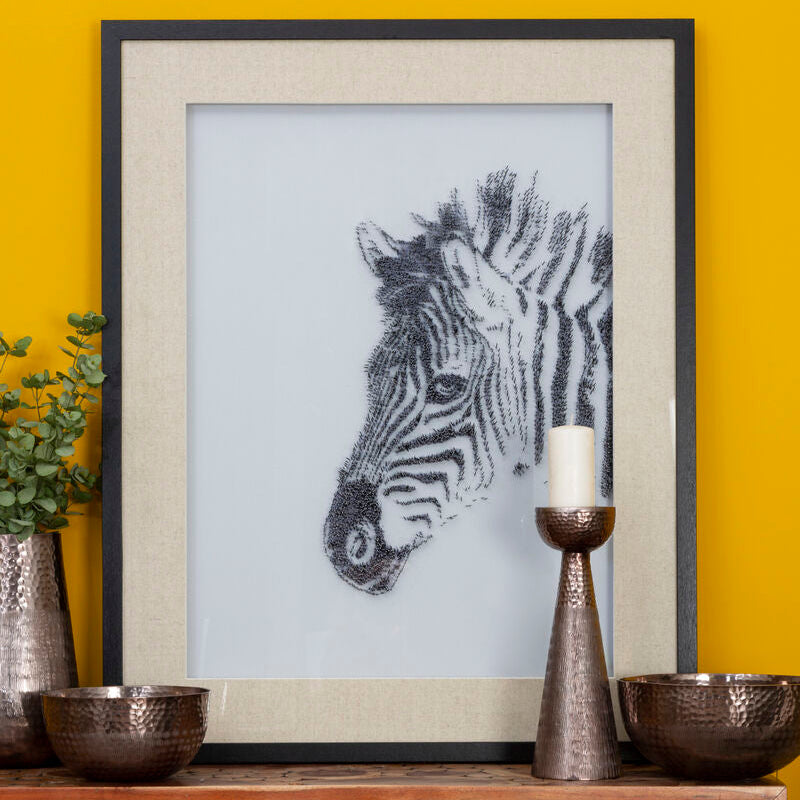 Orsina Modello Zebra Sculpture Wall Art – 3D Black Nail Art & Pine Frame