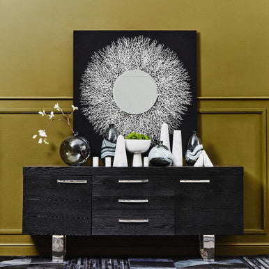 Orsina Modello Abstract Mirrored Wall Art – Silver & Black Sculpture