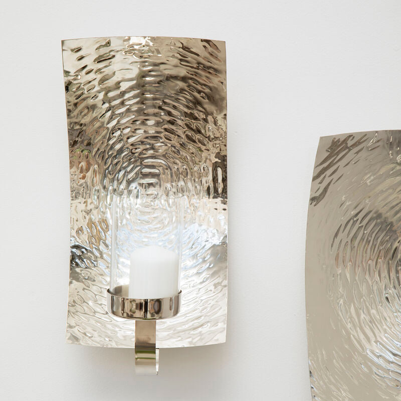 Orsina Kensington Townhouse Small Wall Sconce – Hammered Silver & Glass