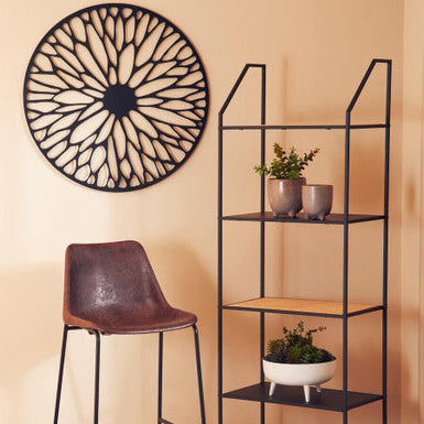Orsina Trento Floral Metal Wall Art – Small Black Circular Frame