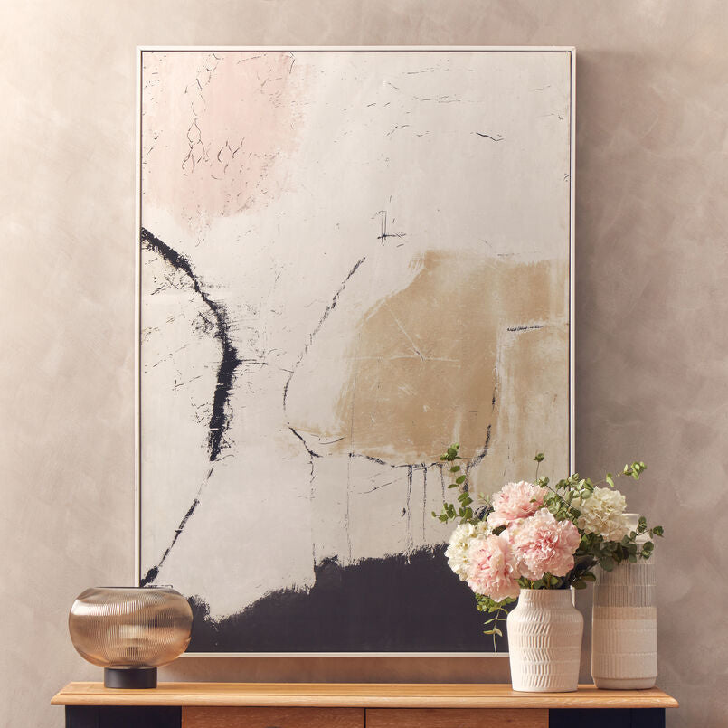 Orsina Astratto Abstract Wall Art – Pink & Natural Textured Canvas