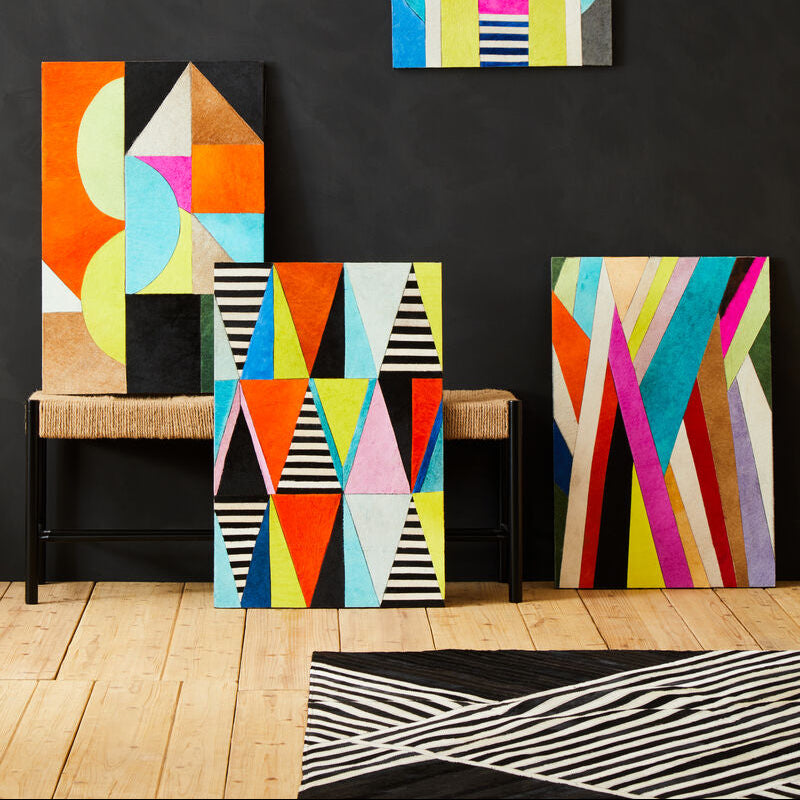 Orsina Safira Abstract Wall Art – Genuine Cowhide Leather Patchwork