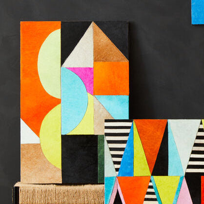 Orsina Safira Abstract Wall Art – Genuine Cowhide Leather Patchwork