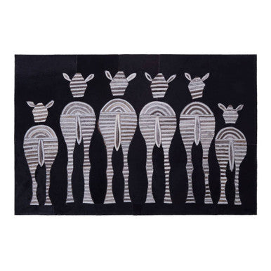 Orsina Leather Patchwork Zebra Wall Art – Monochrome Cowhide Decor