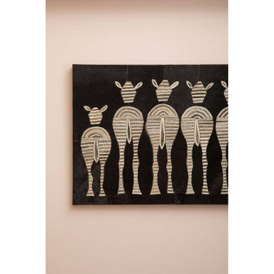 Orsina Leather Patchwork Zebra Wall Art – Monochrome Cowhide Decor