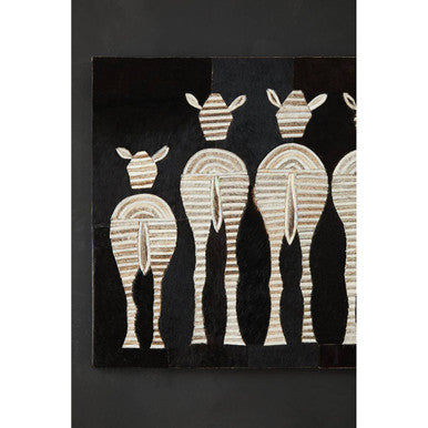 Orsina Leather Patchwork Zebra Wall Art – Monochrome Cowhide Decor
