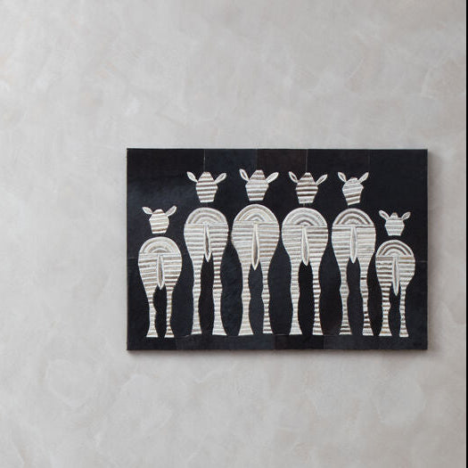 Orsina Leather Patchwork Zebra Wall Art – Monochrome Cowhide Decor