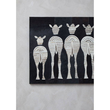 Orsina Leather Patchwork Zebra Wall Art – Monochrome Cowhide Decor