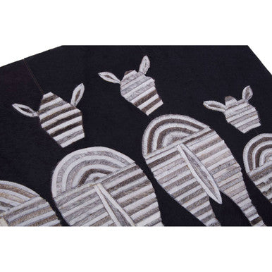 Orsina Leather Patchwork Zebra Wall Art – Monochrome Cowhide Decor