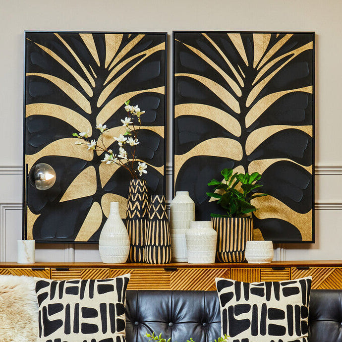 Orsina Astratto Black and Gold Leaf Textured Canvas Wall Art