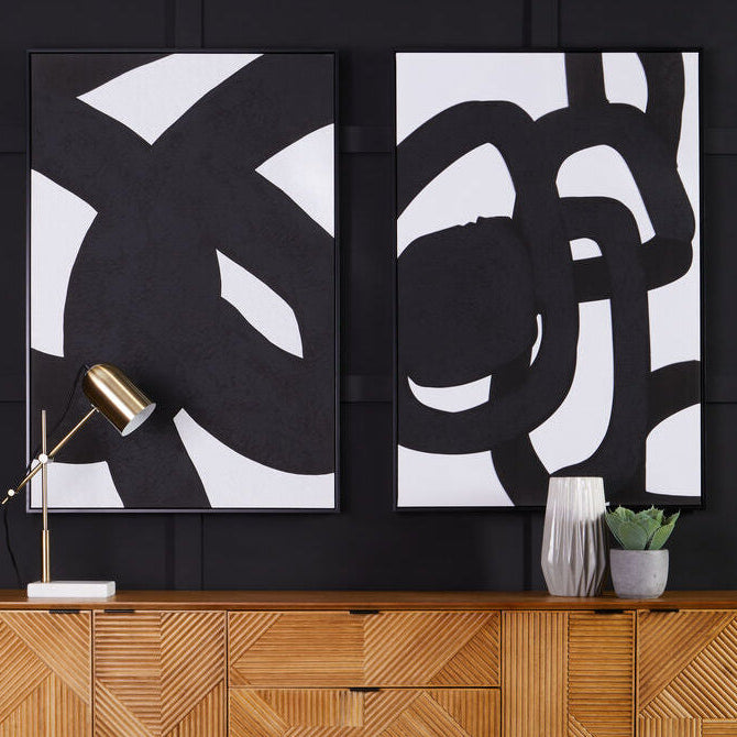 Orsina Abstract Wall Art – Black and White Minimalist Canvas Set of 2