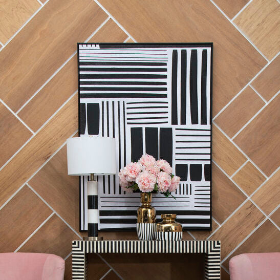Orsina Retro Grace Stripes Wall Art – Monochrome Framed Graphic Print
