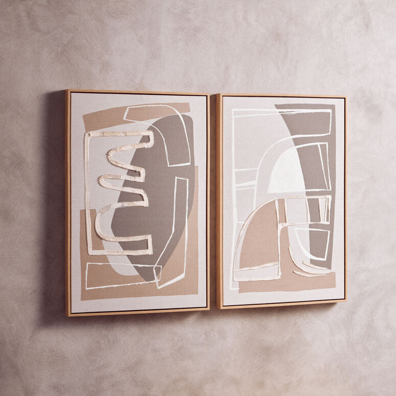 Orsina Astratto Set of 2 Hand-Painted Neutral Abstract Canvas Wall Art