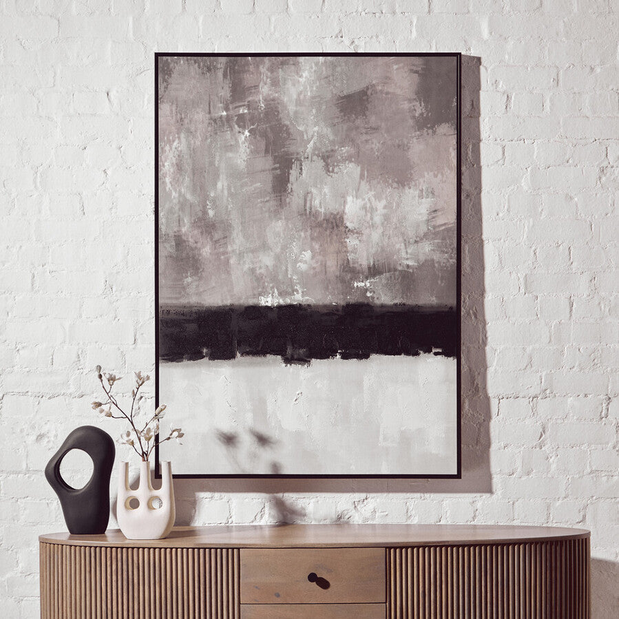 Orsina Astratto Monochrome Framed Abstract Canvas Wall Art – Grey & White