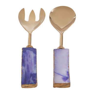 Bowerbird Agata Blue Agate & Metallic Serving Set | 2-Piece Duo