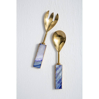 Bowerbird Agata Blue Agate & Metallic Serving Set | 2-Piece Duo