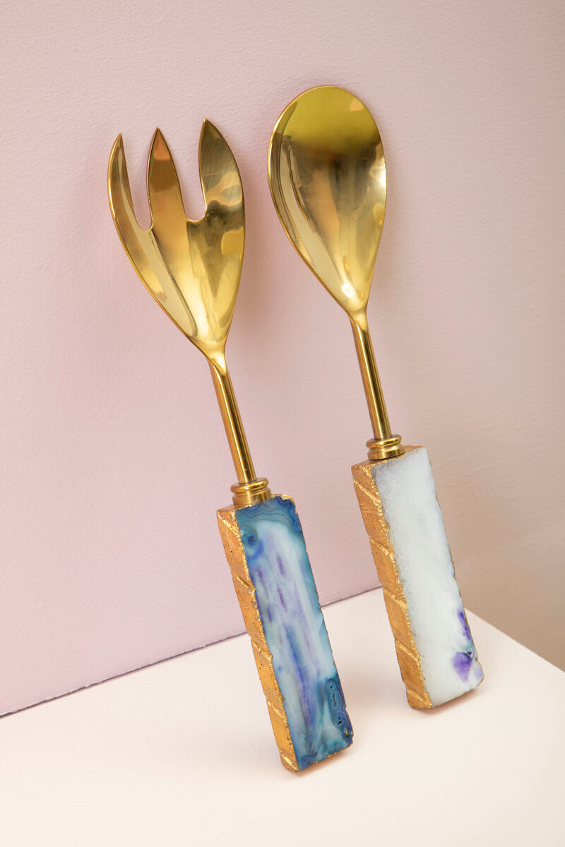 Bowerbird Agata Blue Agate & Metallic Serving Set | 2-Piece Duo