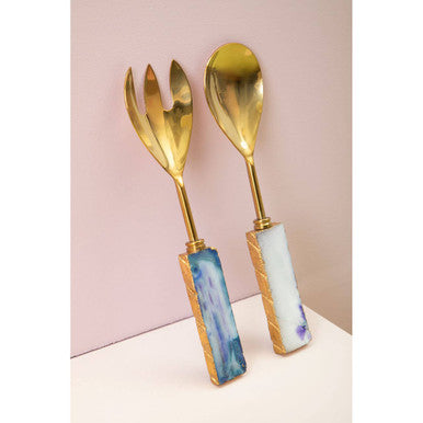 Bowerbird Agata Blue Agate & Metallic Serving Set | 2-Piece Duo