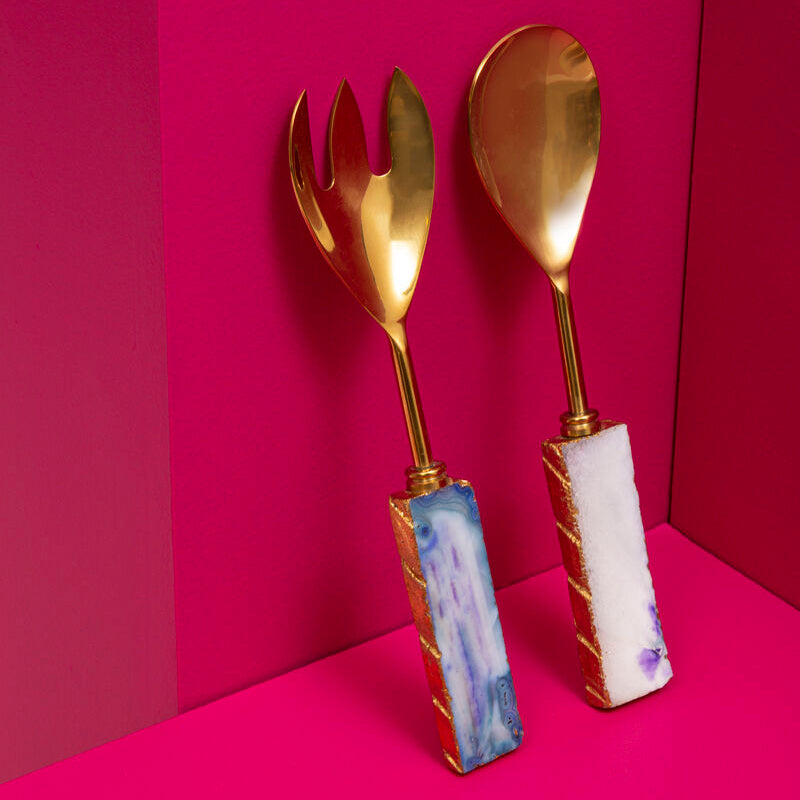 Bowerbird Agata Blue Agate & Metallic Serving Set | 2-Piece Duo