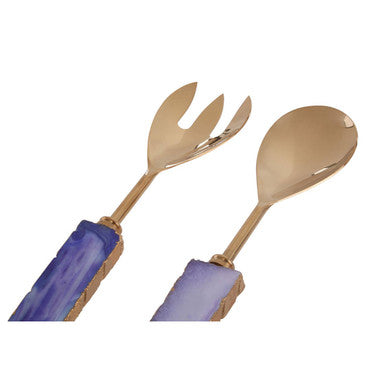 Bowerbird Agata Blue Agate & Metallic Serving Set | 2-Piece Duo